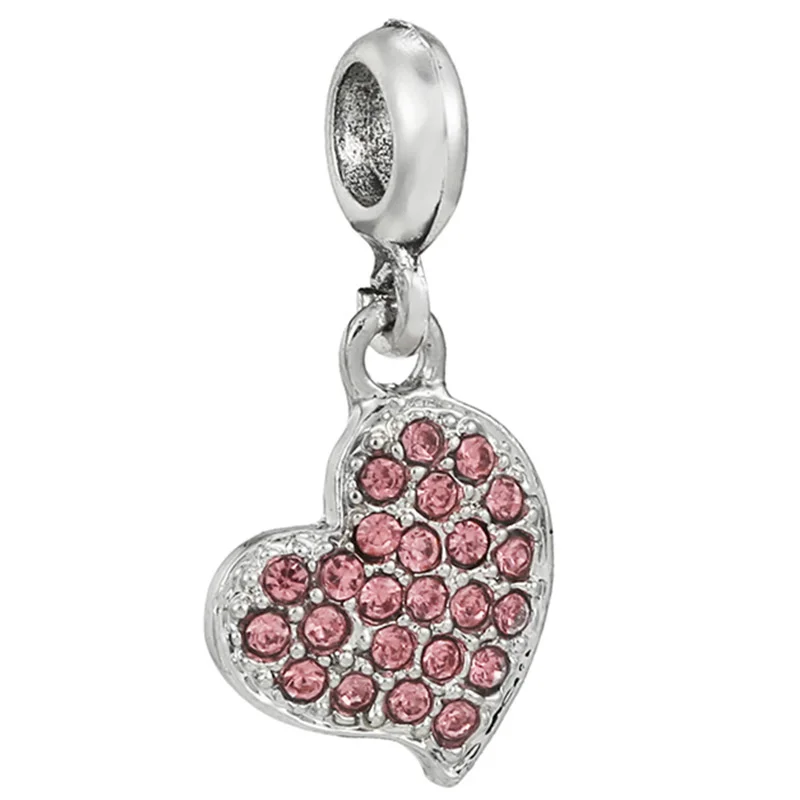 

New Pink Diamond Studded Key Pendant Luxury Bead Silver Plated Charm for Women DIY Bracelet Necklace Jewelry Accessory
