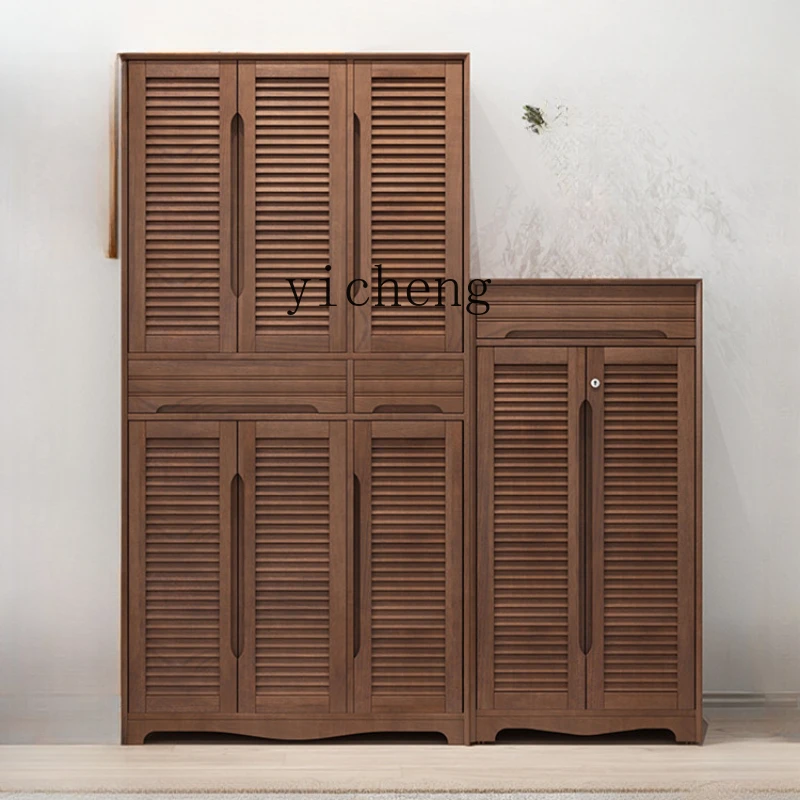 

ZF Solid Wood Shoe Cabinet High Vertical Household Shoe Cabinet Heightened Household Entrance Cabinet