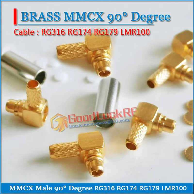 MMCX Male 90 Degree Right Angle TYPE L plug Crimp For RG179 LMR100  RG316 RG174 Cable Brass RF Coax Adapter PTFE