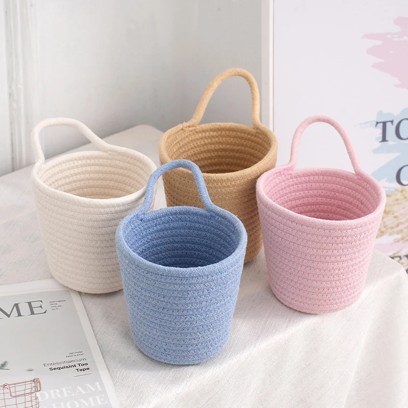 Cotton Rope Woven Storage Basket, Small Laundry Baskets, Desktop Sundries, Keys, Toys, Snacks Organizer Box, Ins Hanging, 12x15x