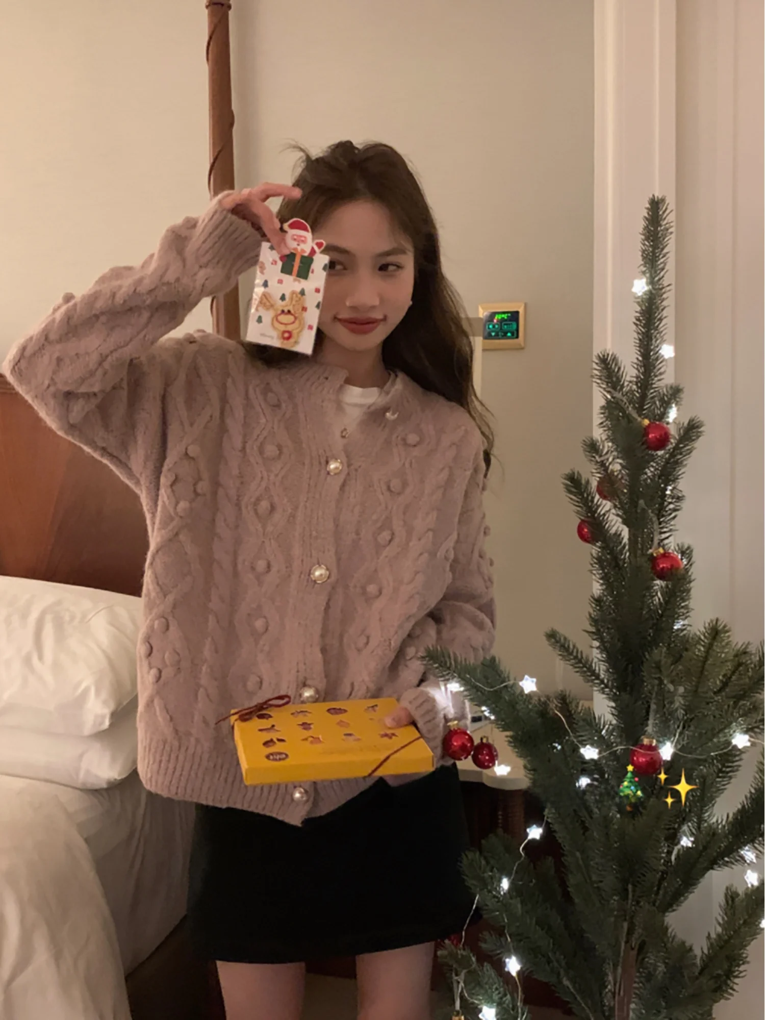 

Женский вязаный кардиган Wenwen Fan однотонного цвета, свободный свитер с круглым вырезом, повседневная одежда