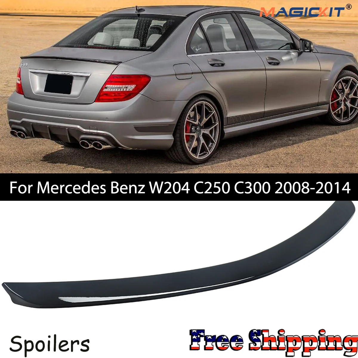 

MAGICKIT For Mercedes Benz W204 C250 C300 2008-2014 AMG Style Trunk Spoiler Gloss Black Car Accessories Rear Spoiler