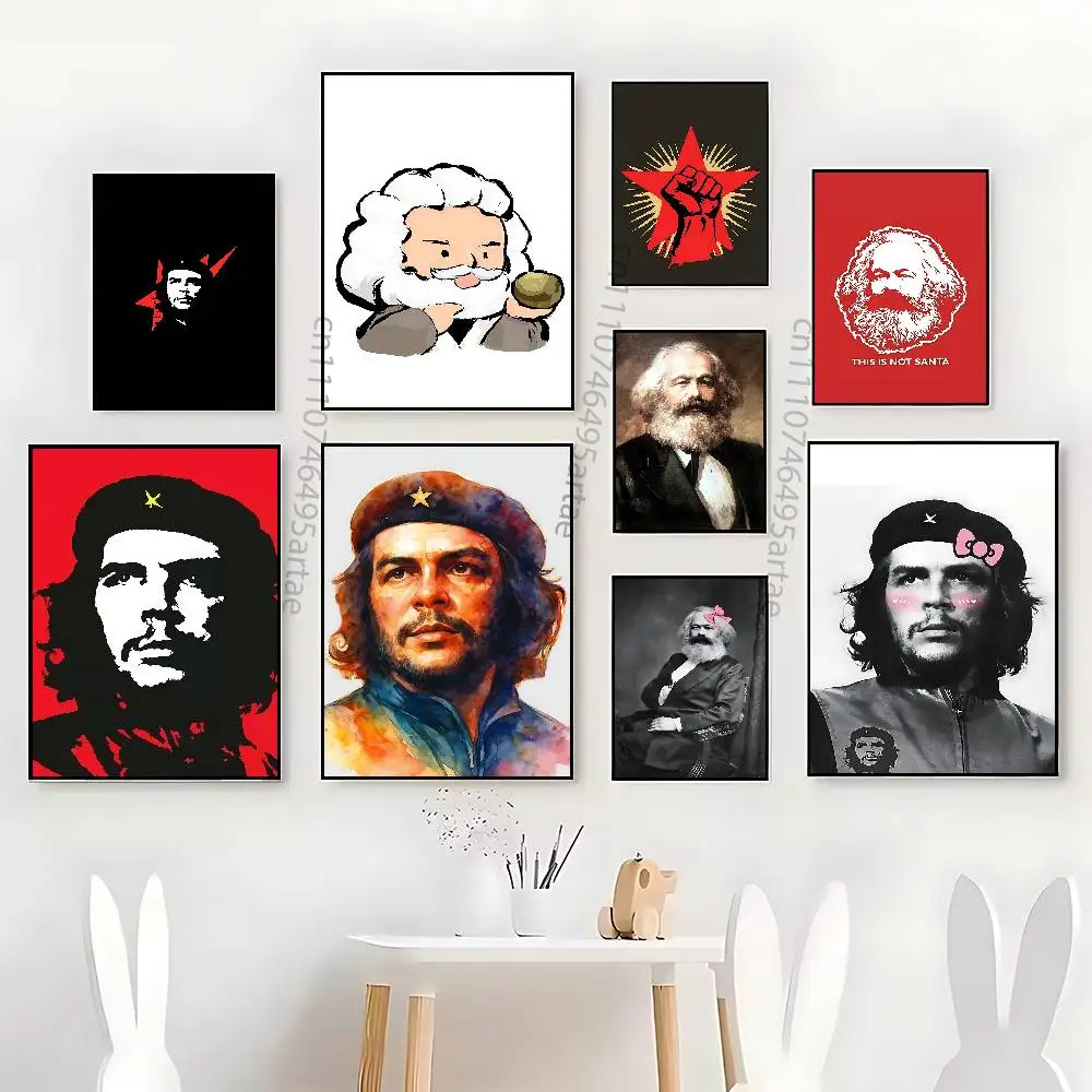 Che Guevara Karl Marx  Poster HD home decor sticky wall waterproof home living room bar aesthetic decor