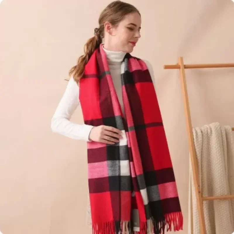 190*70cm cachecol de inverno feminino clássico treliça pashmina cachecol macio feminino cachecóis de caxemira xales envolve lenço toalha 2025