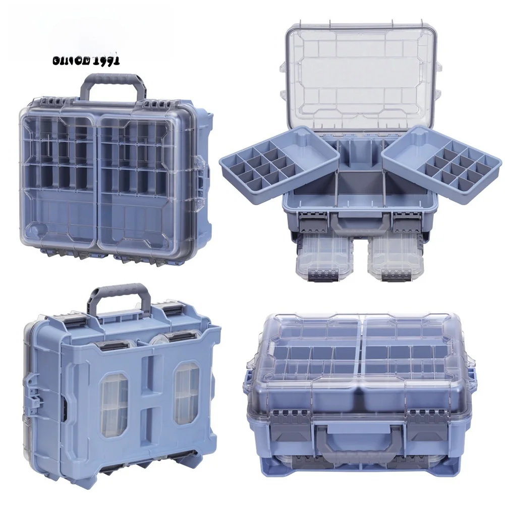 1pc Waterproof Double Layer Portable Fishing Tackle Box For Organizing Outdoor Angling Equipment Accessories With Big Storage