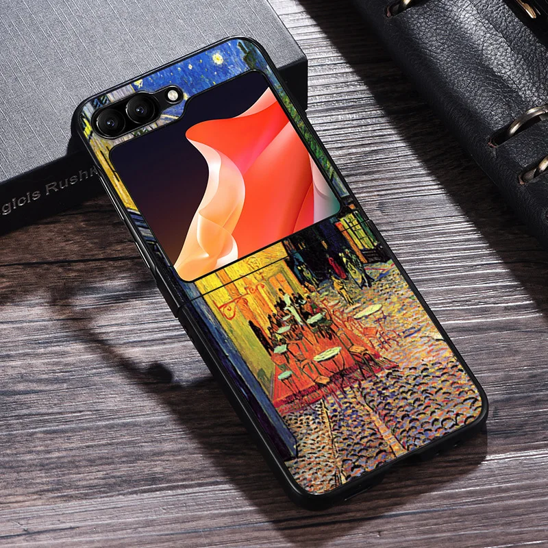 Funda de teléfono para Samsung Galaxy Z Flip4 Flip3 Flip 5 4 3 Flip5 5 5G Van Gogh Mona Lisa ZFlip, cubierta protectora de Cámara dura negra