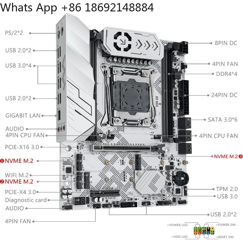 New X99 U9 mechanic main board set Optional LGA 2011-3 Xeon E5 2630 V4 CPU Support TPM2.0 DDR4 Memory NVME M.2 USB3.0 - view 2