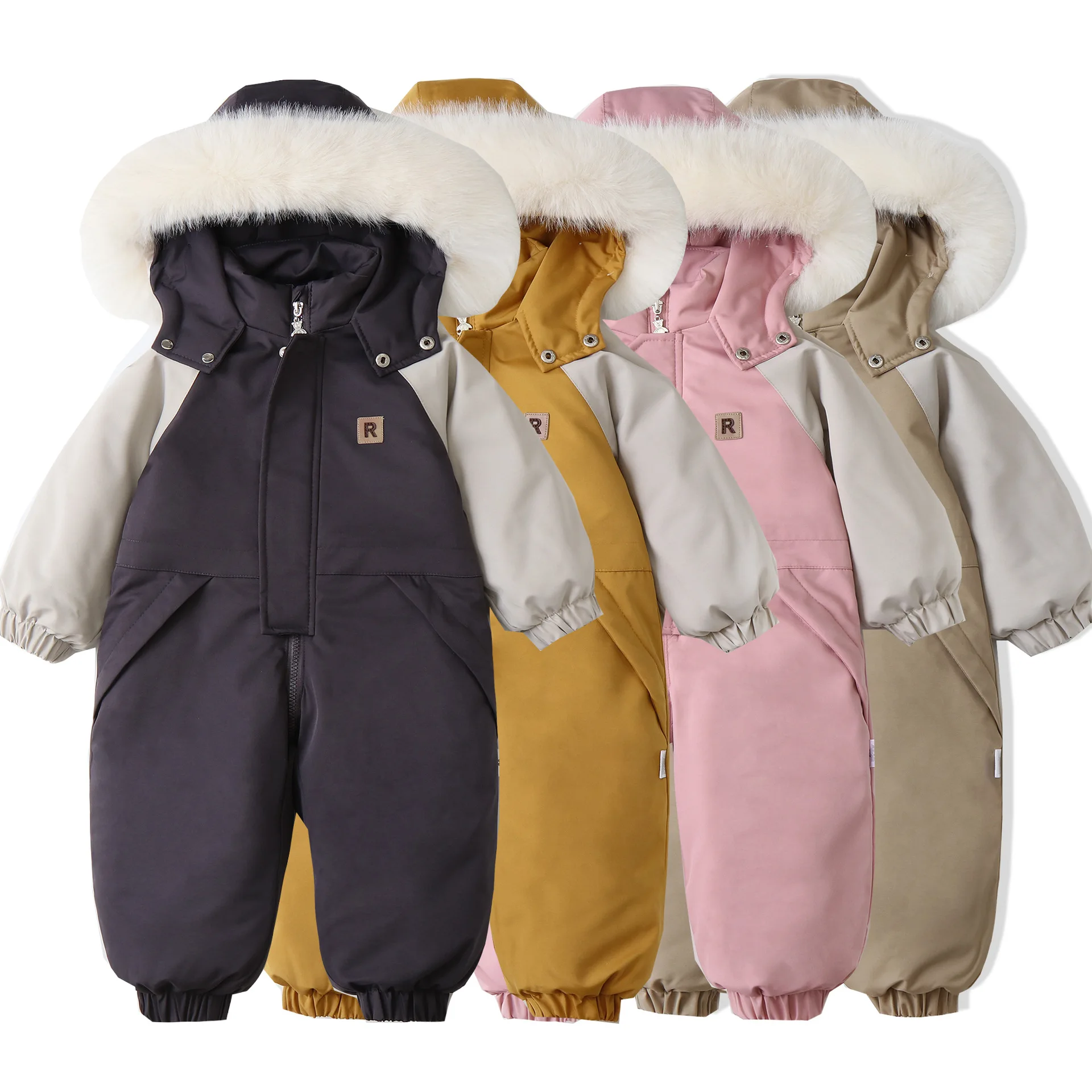 Color Blocked Thin Ski Suit Jumpsuit Winter Fashion Casual Cute 2025 New Simple and Warm Ski Suit Kids Clothes