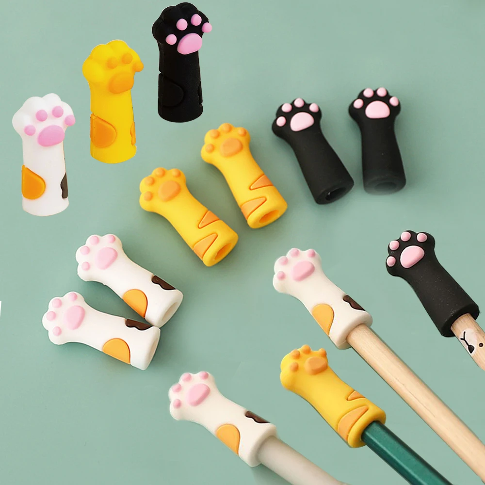 귀여운 고양이 연필 캡, 만화 실리콘 펜 토퍼 커버, 귀여운 연필 익스텐더, 문구류, 학교 용품, 3 개/세트 