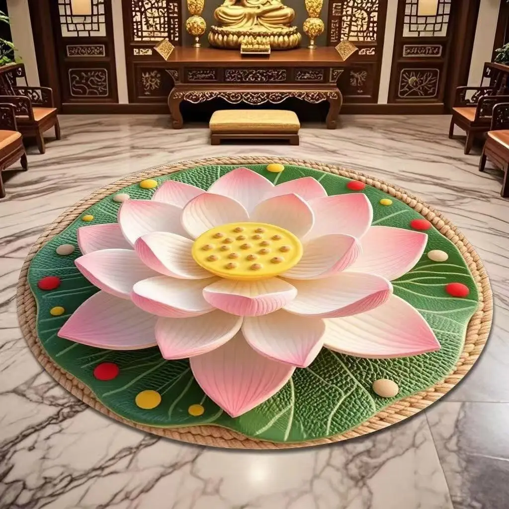 Lotus Kneeling Carpet Chinese Bedroom Living Room Three-dimensional Home New Chinese MAT Bedroom Circular Classical Living Room