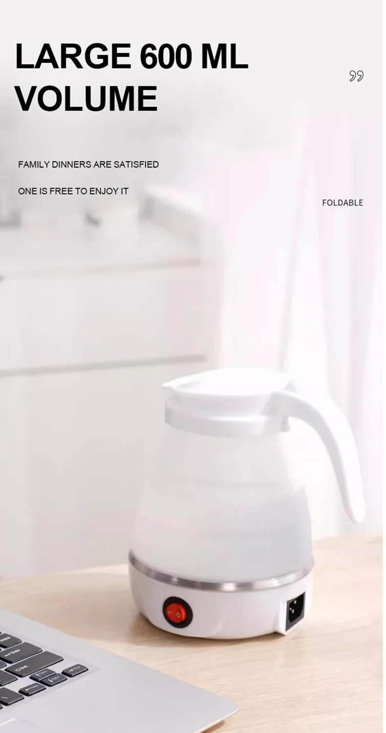 JFBONIN 0.6L Mini Folding Kettle Portable Water Heater 600W Silicone Compression Electric Kettle Home Kettle Easy To Travel