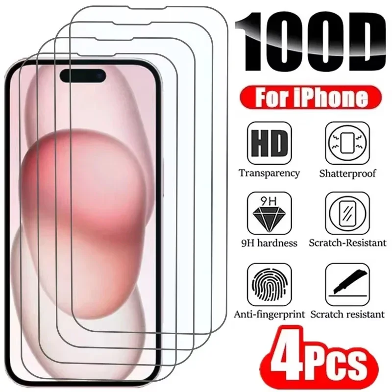 

1p4PCS Tempered Glass for iPhone 17 16 16e 15 14 13 12 11 Pro Max Air Screen Protectors for iPhone X XR XS 7 8 SE 12 13 Mini2026