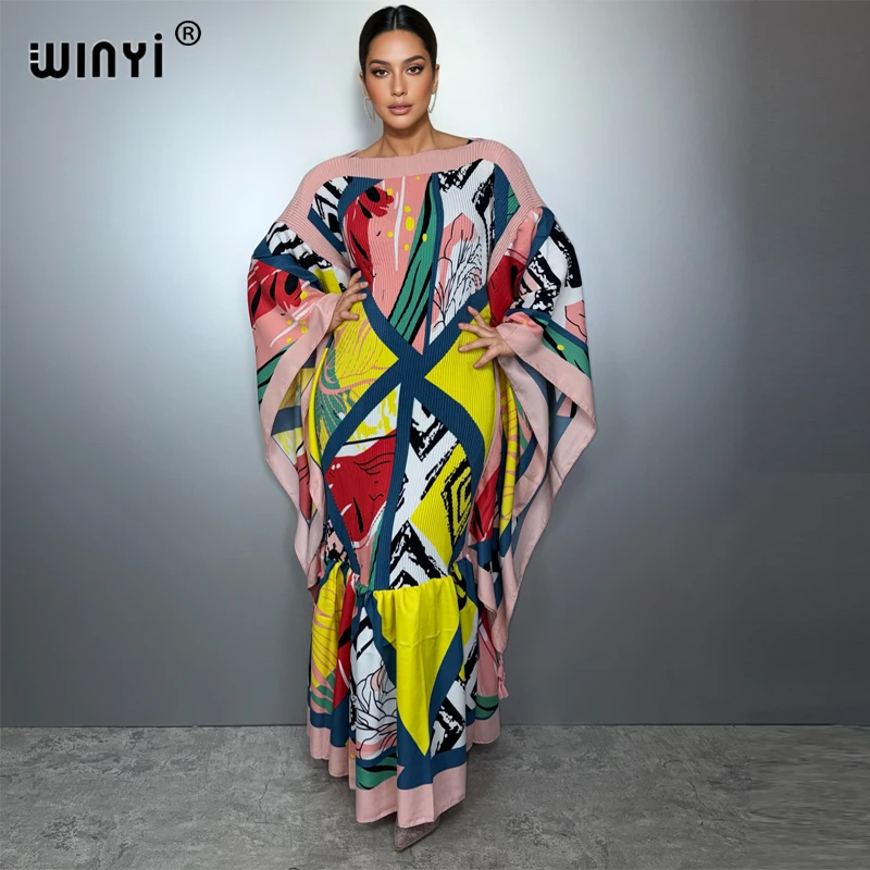 

WINYI модное плиссированное эластичное свободное платье для отдыха и пляжа, макси-кафтан, Абая Дубай, роскошные вечерние платья, вечернее платье в стиле бохо