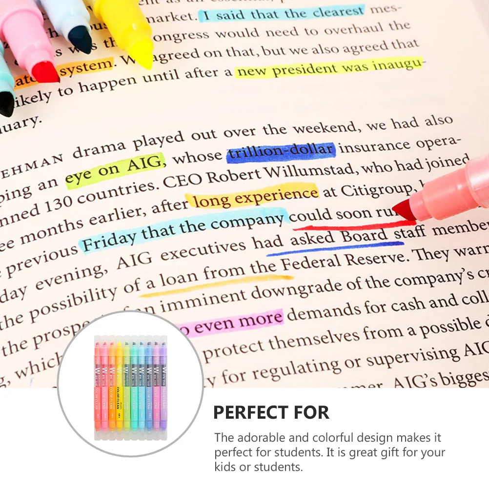 

10pcs Double Head Highlighters Colored Markers Erasable Fluorescent Pens for Kids Artists Gel Paint Coloring Books Notes