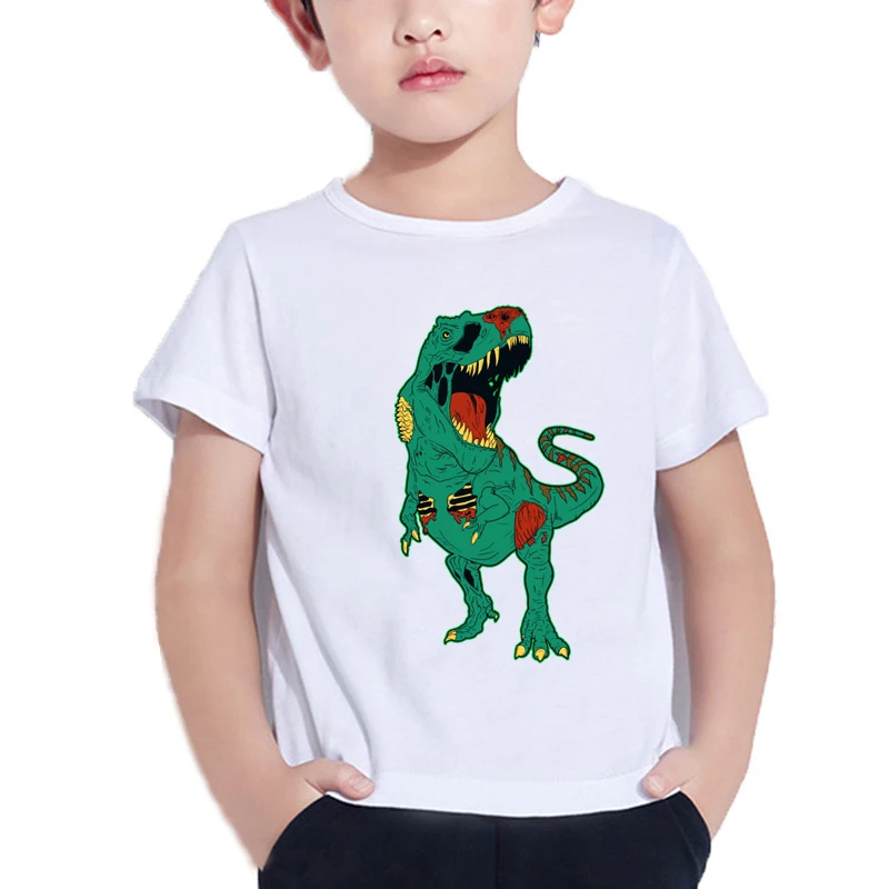 

T-shirt For Boys Halloween Zombie Dinosaur Print Boy Clothes Casual Kids Tshirt Summer Hiphop Dino T Shirt White Tops 2022