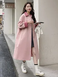 LANMREM Contrasting Color Windbreaker For Women Lapel Long Sleeves Single Breasted Mid Length Trench Coat 2024 Autumn 2DA8980