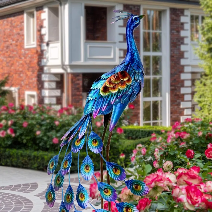 

Peacock Garden Statue and Sculpture Metal Peacock Yard Art Decor Standing Bird Outdoor Sculptures for Patio Backyard Lawn Home