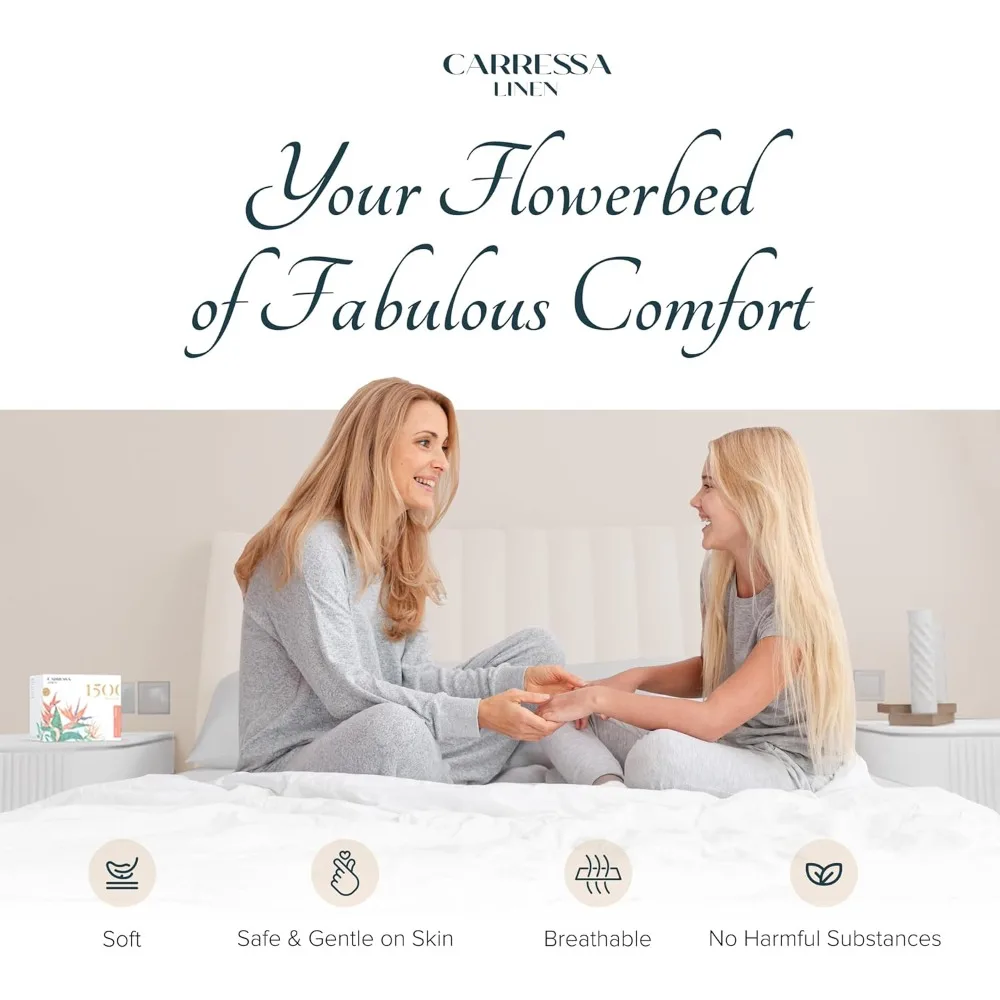 مجموعة ملاءات كاريسا كتان 100% من القطن المصري مقاس كينج - صفائح قطنية مصرية فاخرة عدد 1500 خيط مقاس كينج (4 قطع، أبيض #4