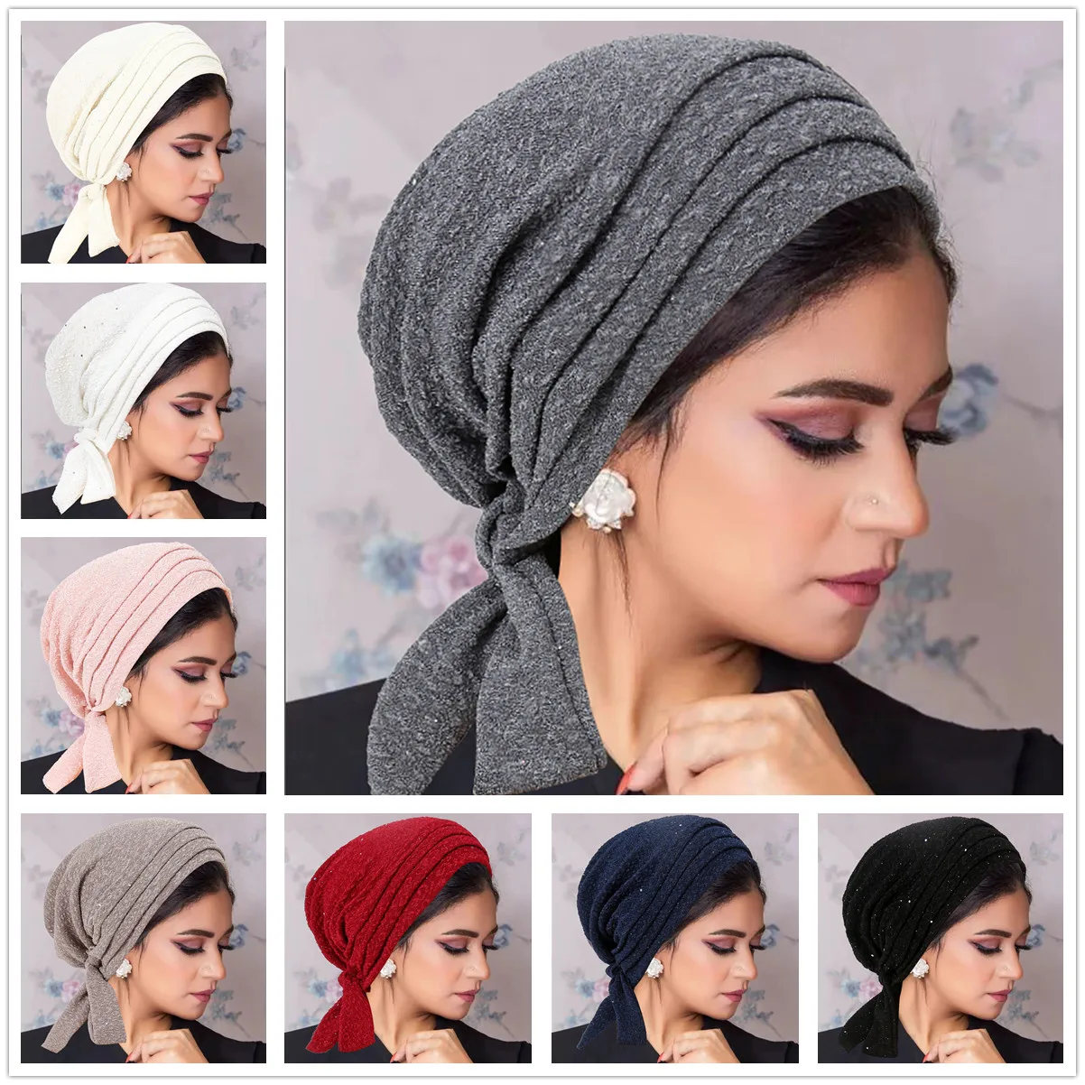 Multicolored Long Tail Turban Cap Women Muslim Hijab Islamic Chemo Cap Head Scarf Ladies Head Wrap Cover Hijab Scarf