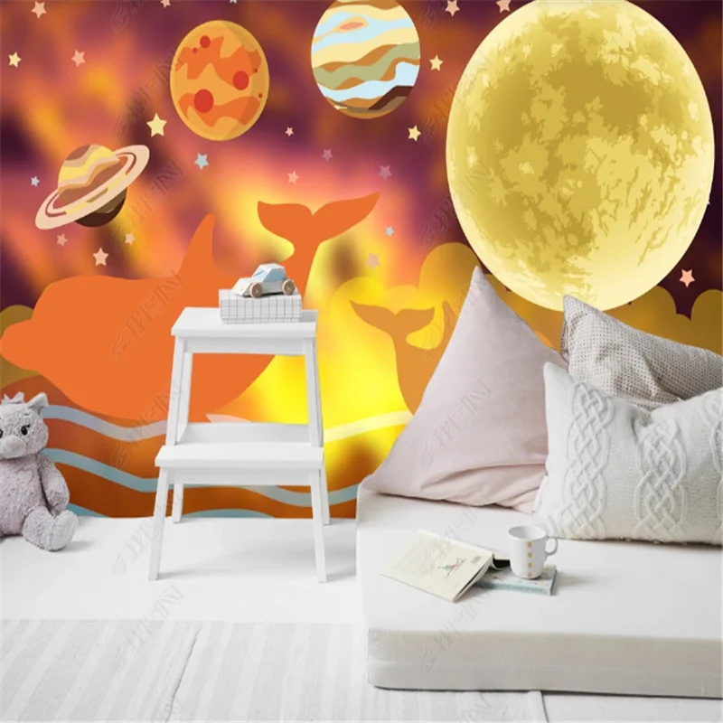 

Nordic Hand Painted Wall Paper Home Decor Ocean Whale Planet Starry Sky Children's Room Background Mural Wallpaper for Kids Room