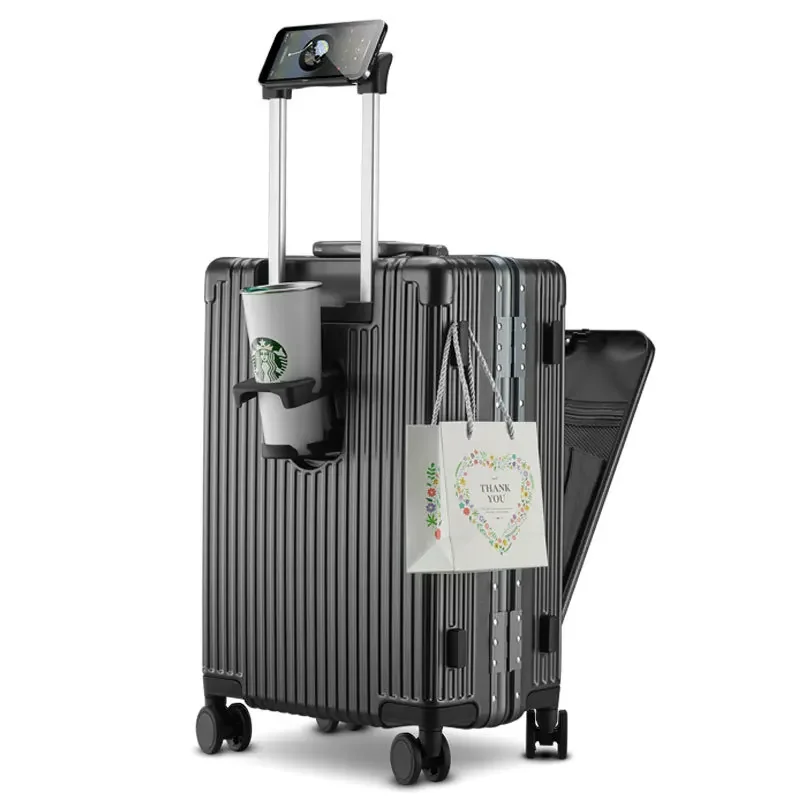 Nuovo carrello portabagagli multifunzionale 18 20 24 pollici borsa d'imbarco universale per ruote USB anteriore aperto laterale valigia da viaggio per Computer