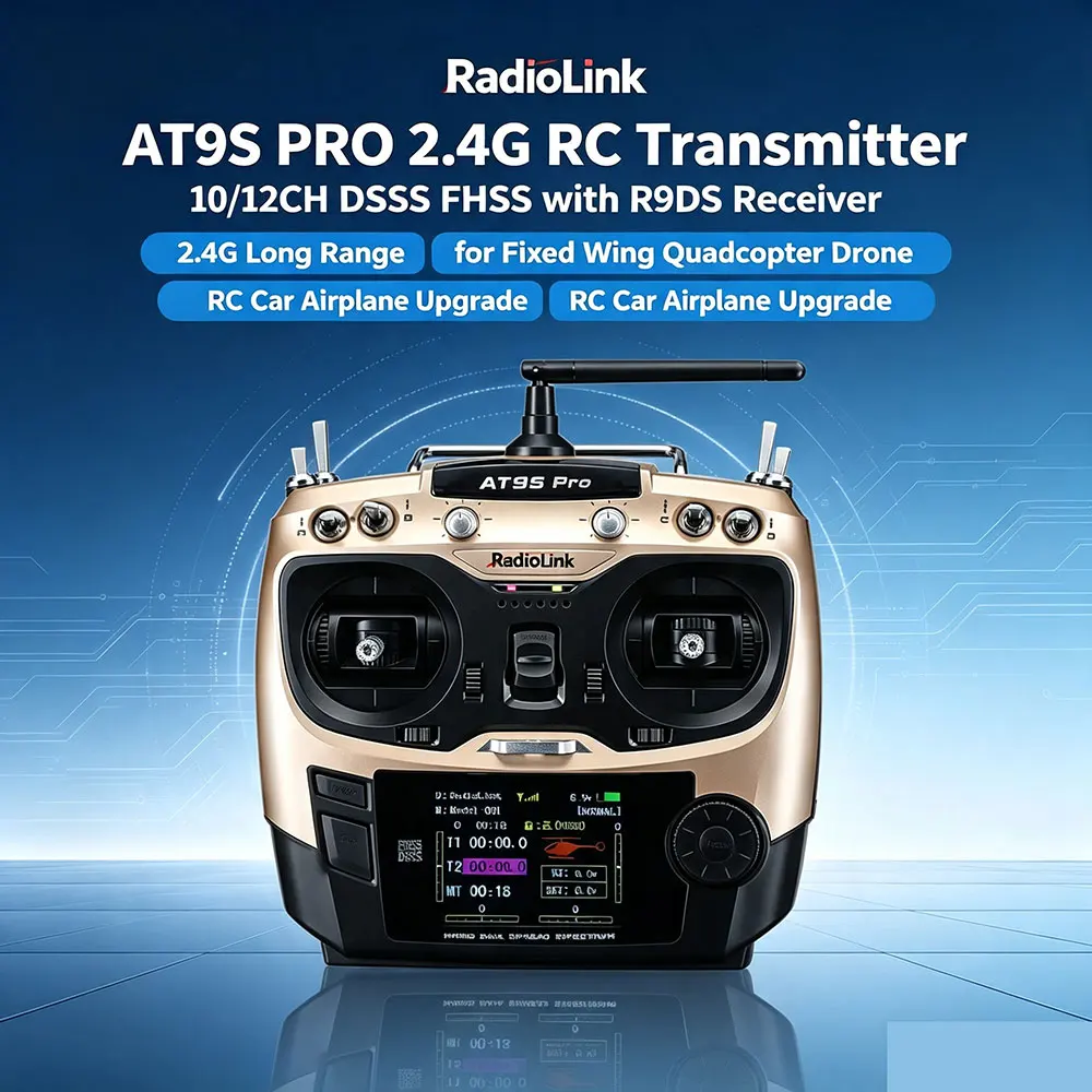 RadioLink AT9S PRO 2.4G 10/12CH DSSS FHSS RC Transmitter with R9DS Receiver for RC Fixed‑wing Quadcopter Drone Car