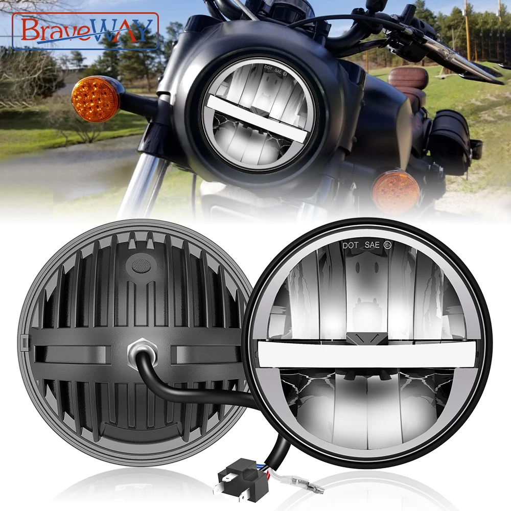 Farol LED BraveWAY de 5,75 polegadas para motocicleta farol redondo de motocicleta de 5-3/4\