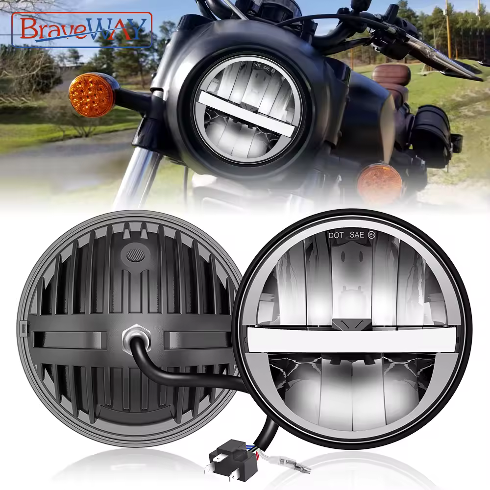 BraveWAY 5.75 inch LED Headlight for Motorcycle 5-3/4" Round Motorbike Headlamp