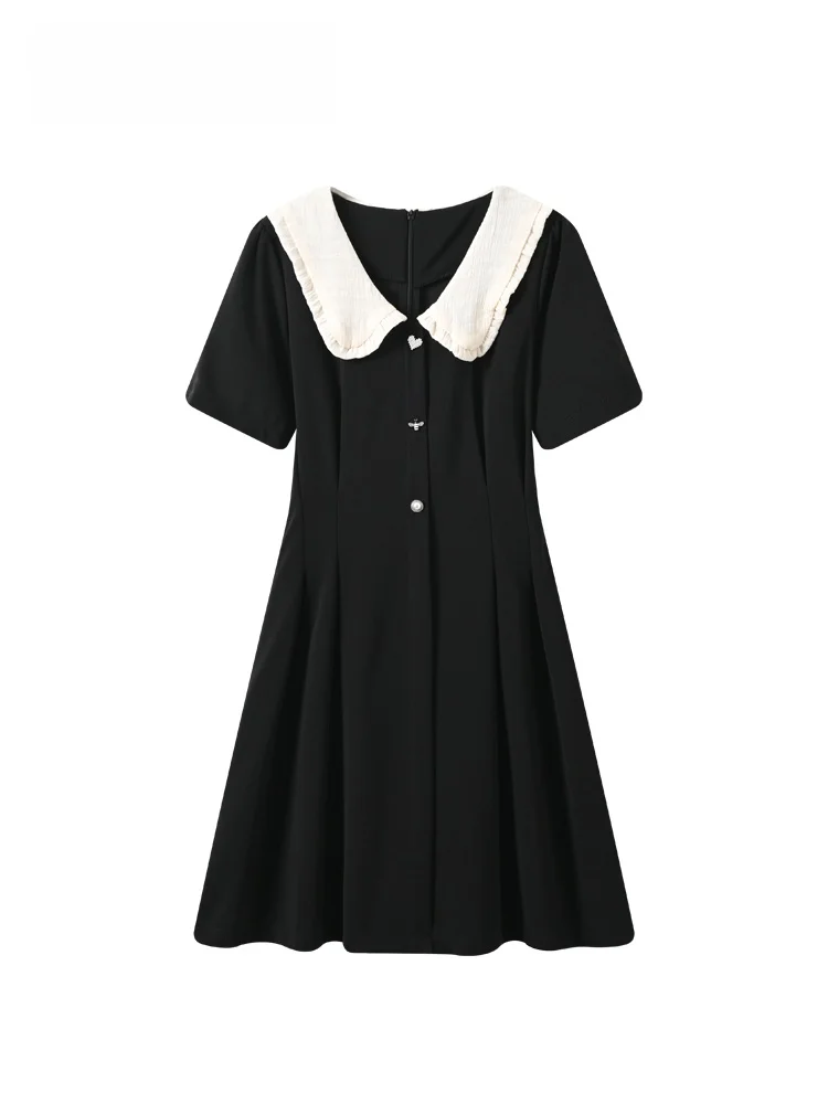 

Summer New Hebe Style plus Size Women's Dress Cara CLUB Big Size Doll Collar A-Line Skirt Fashionable Versatile Korean Style
