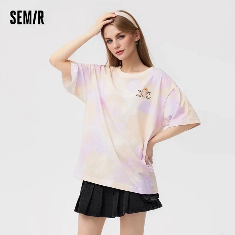 Semir 2024 Short-Sleeved T-Shirt Women Mid-Length Loose Cotton Cat  Summer New Style Halo-Dyed Clothes Tops For Women