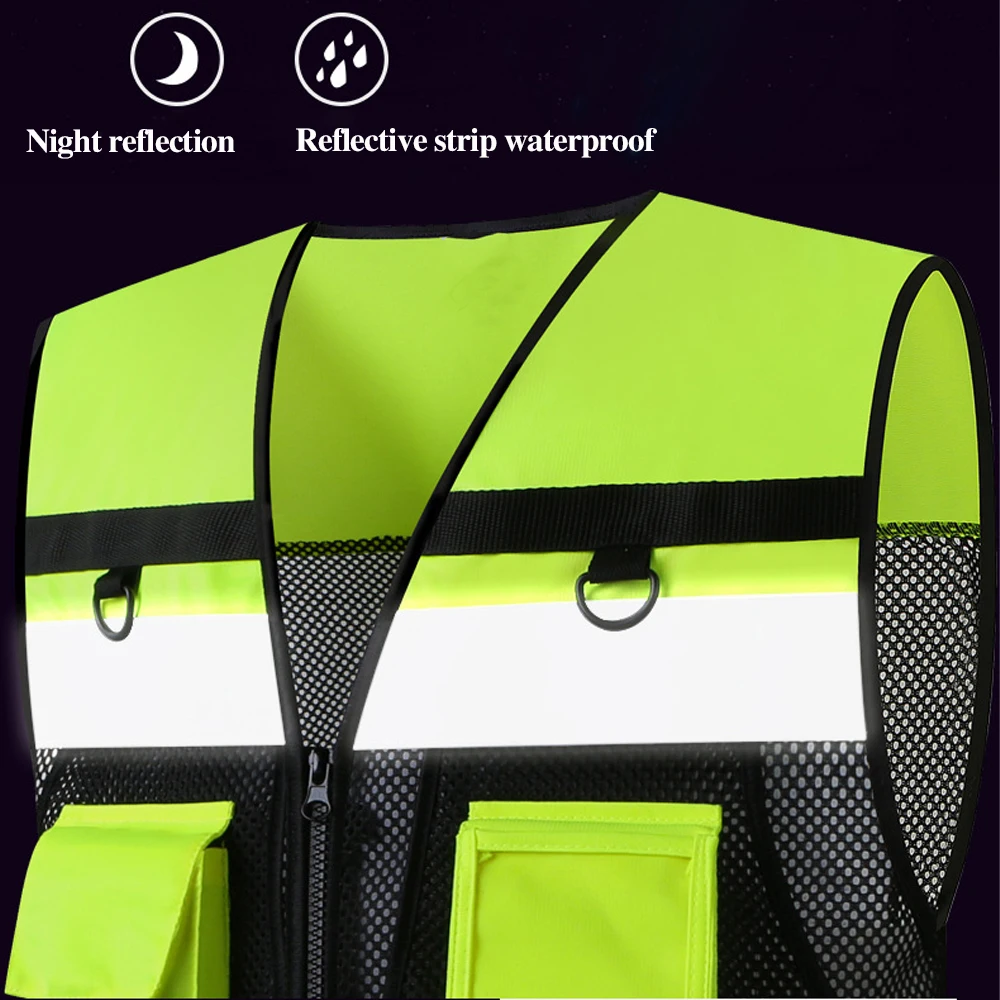 Custom Logo Reflective Work Safety Vest Breathable Mesh High Visibility Man Working Clothes Construction Site Hi Vis Workwear