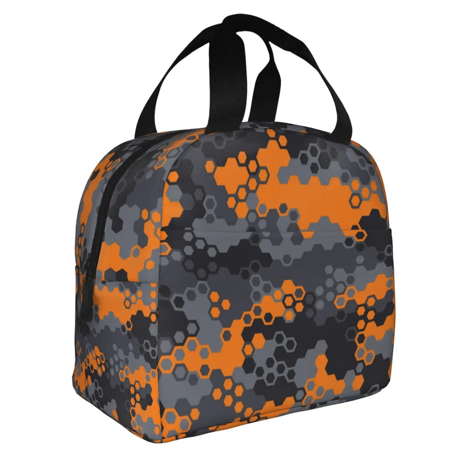 Orange Camouflage Camo Abstract Art Print Lunch Bag Portable Thermal Cooler Insulated Bento Box for Kids Food Tote Bags