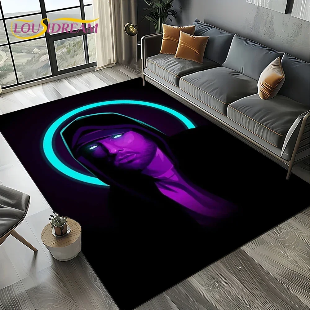 3D Rapper Eminem Tupac 2pac Hip-Hop Rap God Carpet Rug for Living Room Bedroom Home Sofa Decoration,Area Rug Non-slip Floor Mat