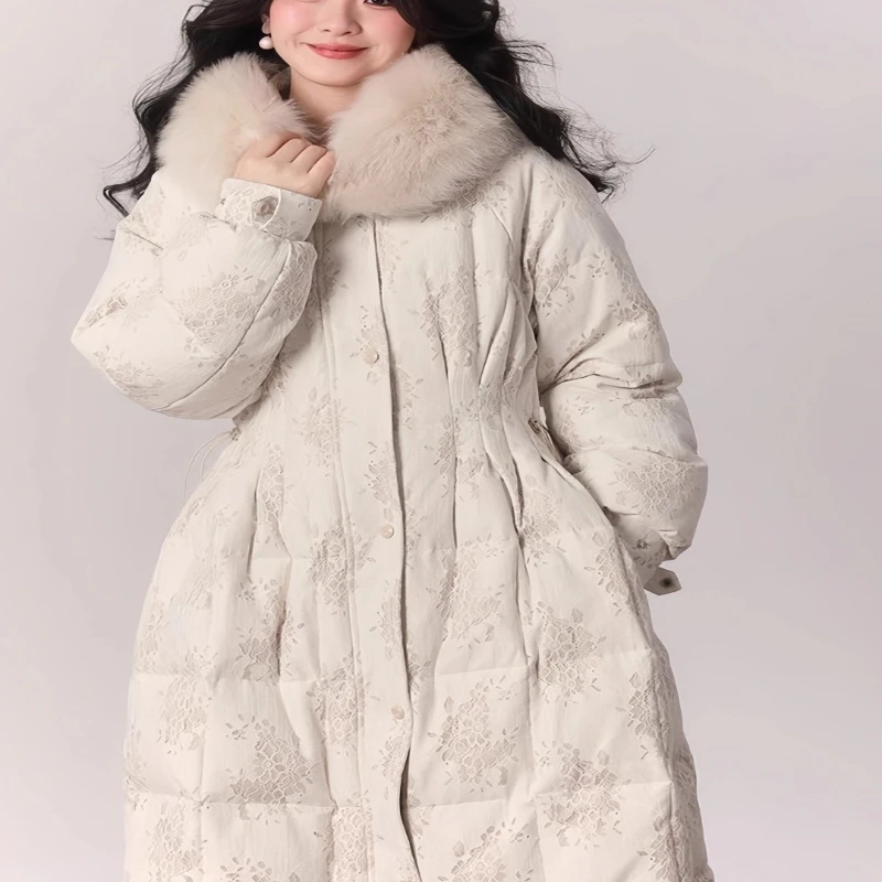 2025 зимнее женское шерстяное пальто с утолщенной талией, утягивающая длинная пуховая хлопковая куртка, модная верхняя одежда
