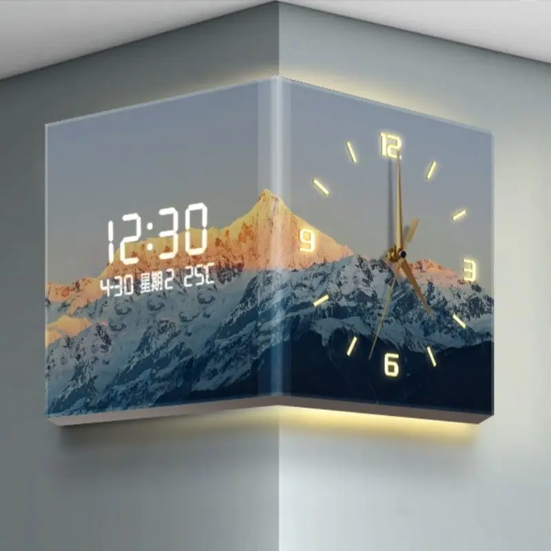 Corner Wall Clocks Art Decoration Digital Clock Living Room Minimalist Clocks Silent Elegant Watch with Light Interior Ornaments