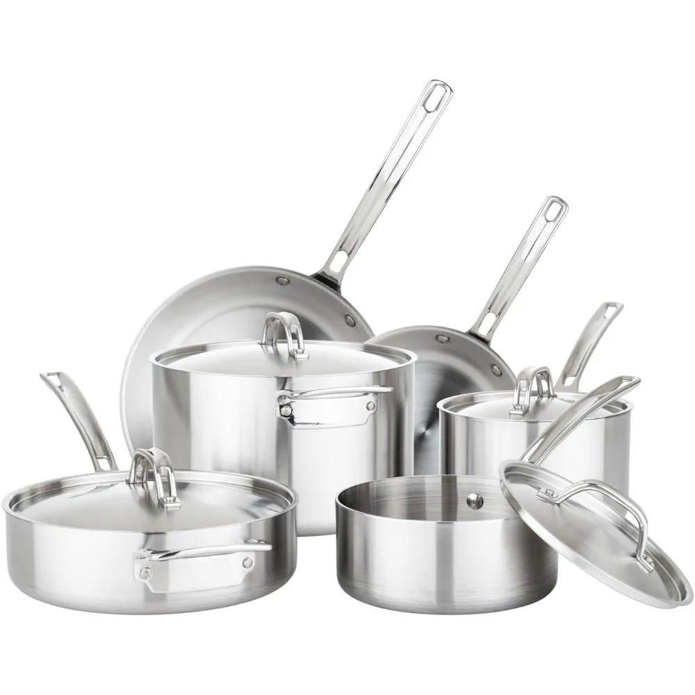 Culinary Professional 5-Ply Stainless Steel Cookware Set, 10 Piece, Dishwasher, Oven Safe, Works on All Cooktops