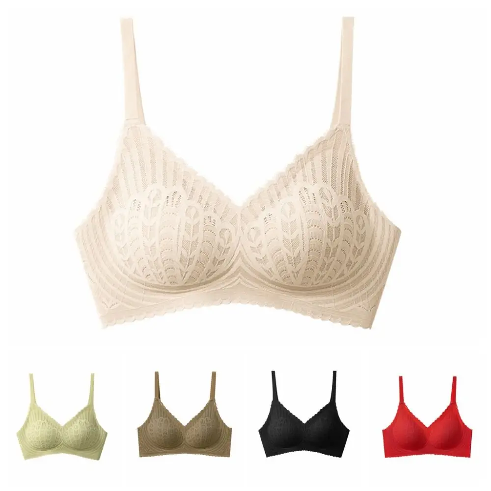 Breathable Mesh Wireless Deep V Bra Anti-sagging Shockproof Lace Push Up Bra Lingerie Thin Underwear Women Girls