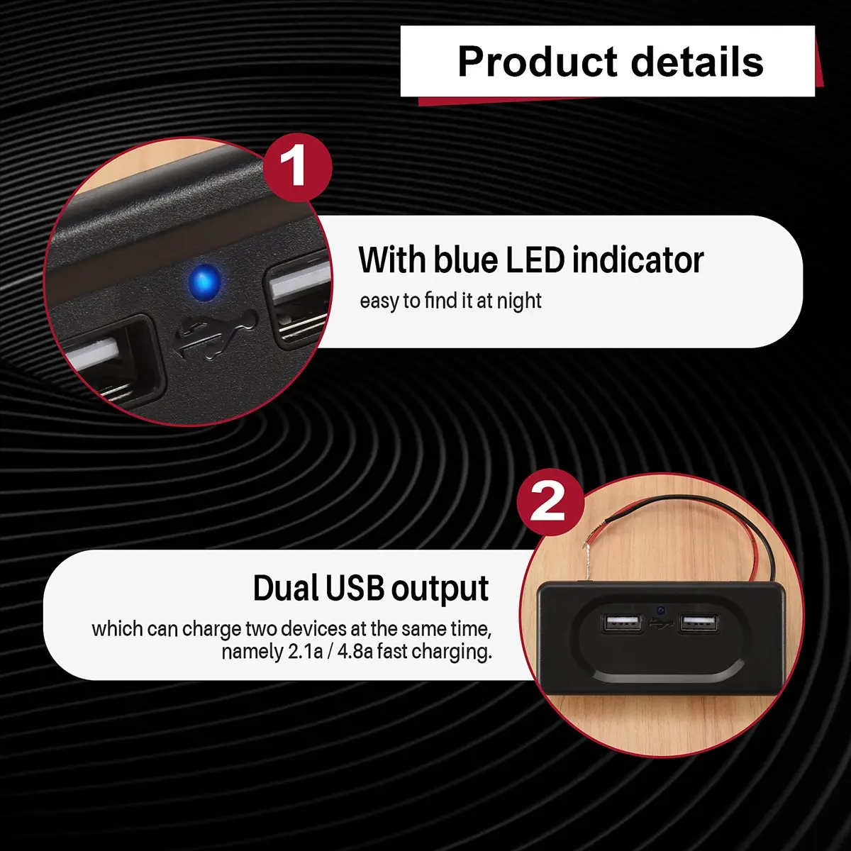 

(ABDH) Vehicle DC5V/3.1A Dual USB Ports Charger Socket Modification Accessories for Car Camping Boat Motorhome Caravan