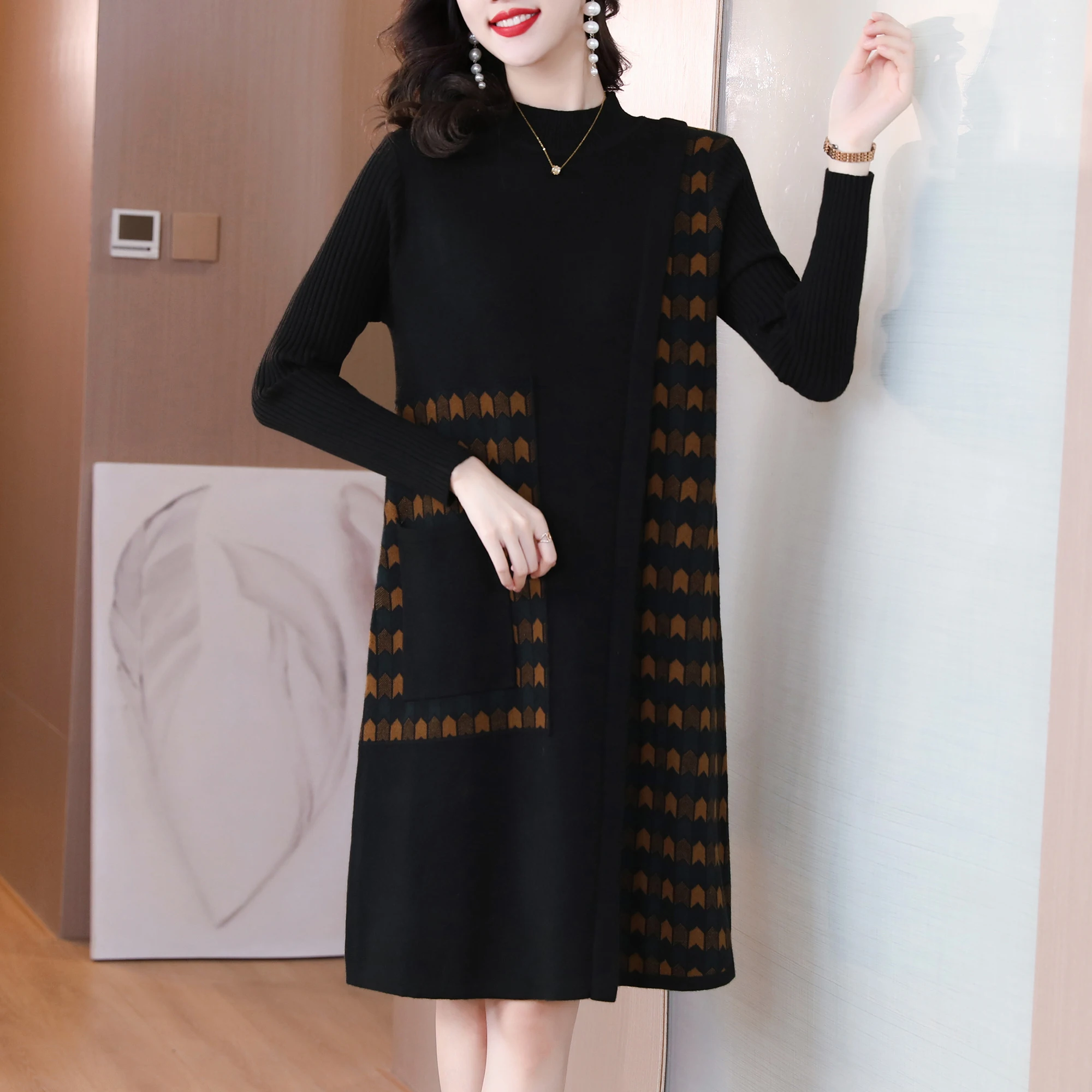 

Women Black Floral Knitted Woolen Pullovers Autumn Winter Long Sleeve Thick Warm Sweaters 2025 Korean Fashion Loose Top Sweaters
