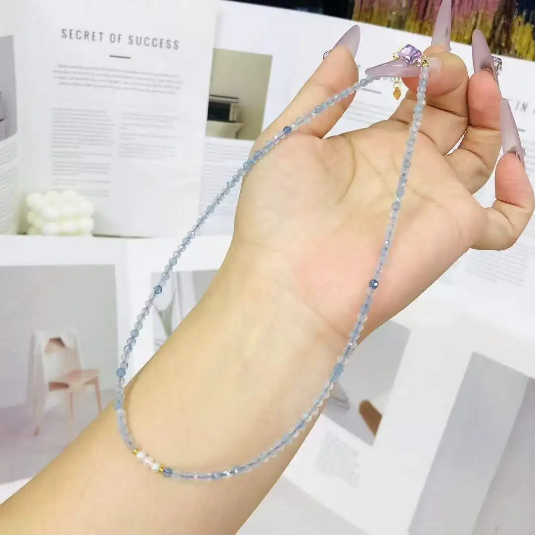 10pcs 925 Silver Natural Aquamarine Beaded Choker Handmade Real Crushed Stone String Boho Necklace Pearl Strand For DIY Jewelry
