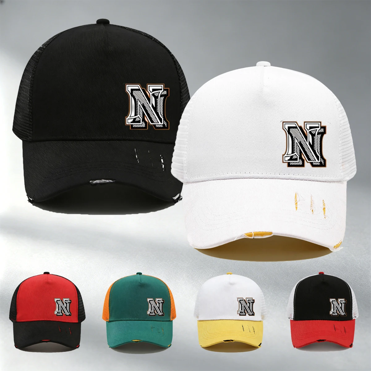 Unisex N Printed Tear Design Baseball Cap-Trendy Design, Breathable Mesh, Suitable For Outdoor Sports, Casual Cap,Sports Cap