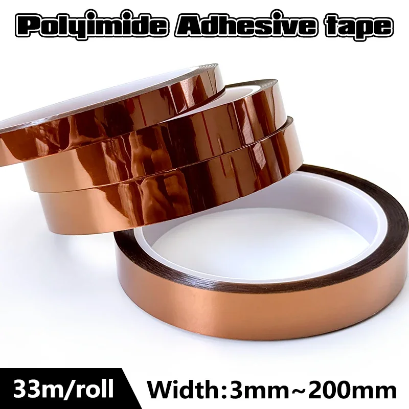 Polyimide Adhesive Insulation Tape Heat Resistant 260Deg.C Antistatic Multi Size for PCB Solder Mask Electronics 3-300mm