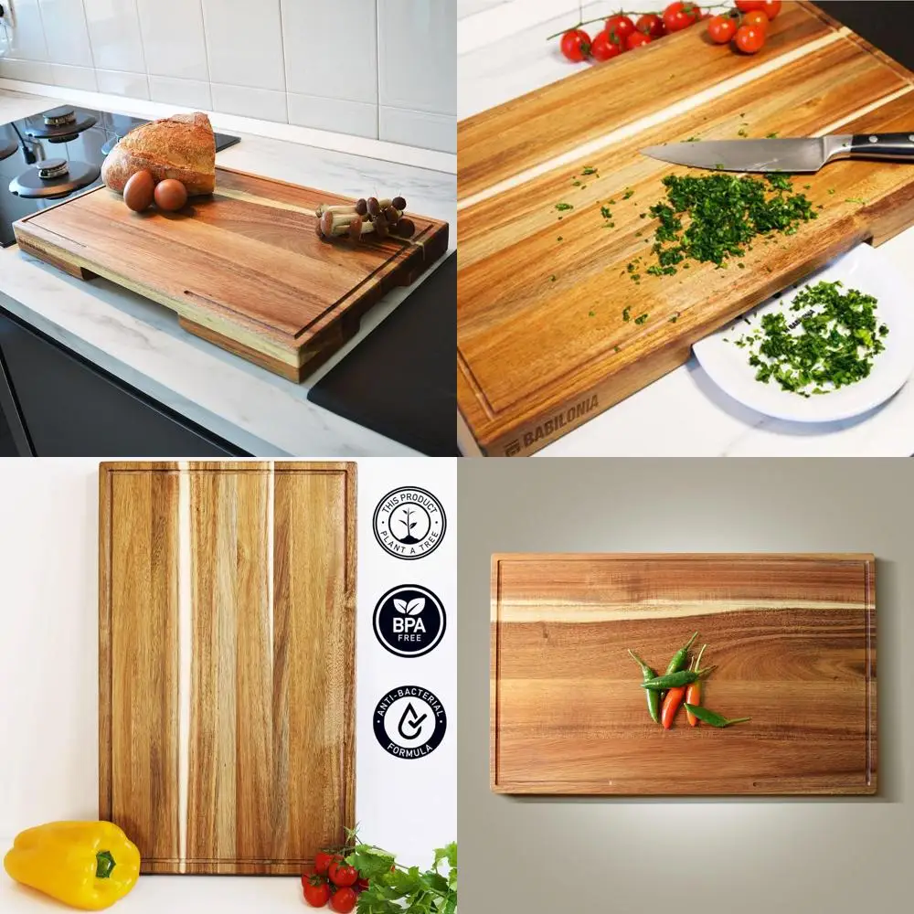 

Extra Thick 1.6 Acacia Wood Cutting Board, 24x15 Inches, with Handles for Kitchen Use