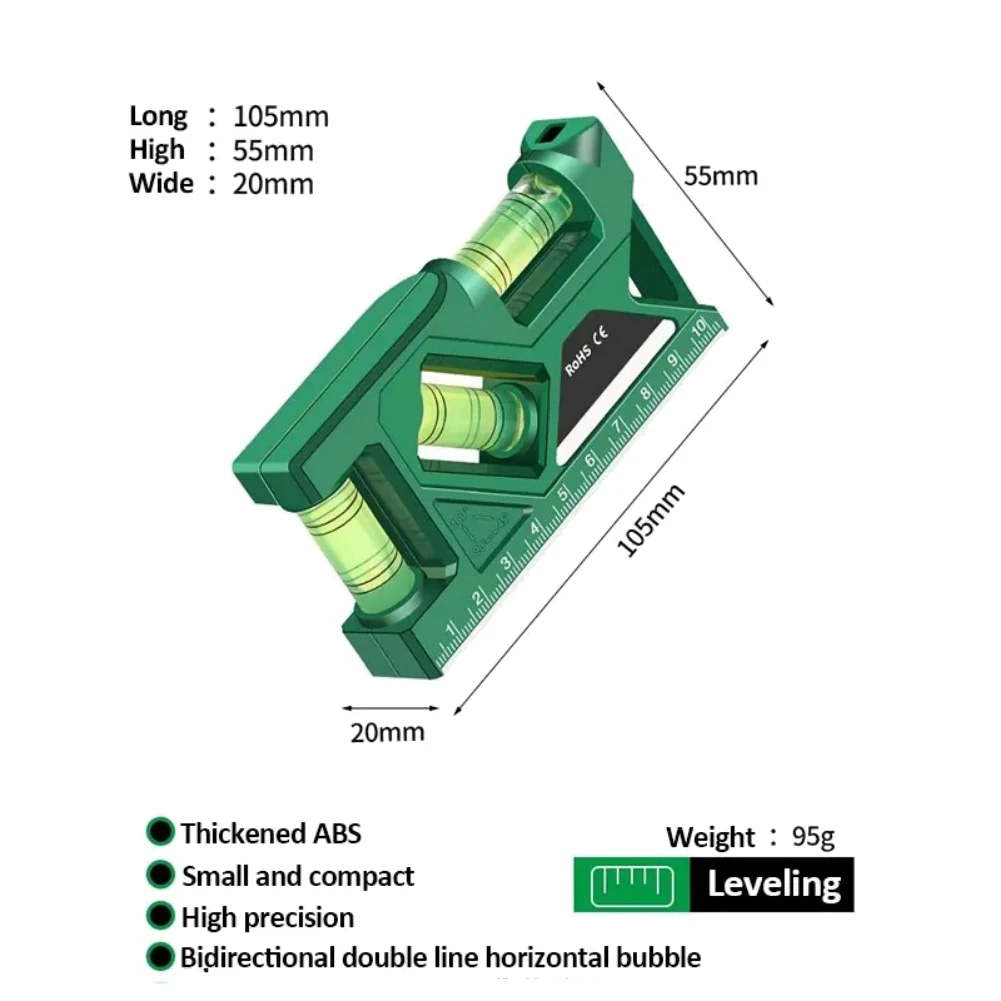 Compact Magnetic Level with Three Independent Bubble Vials for Use in Home Improvement and Small-Scale Contracting Jobs