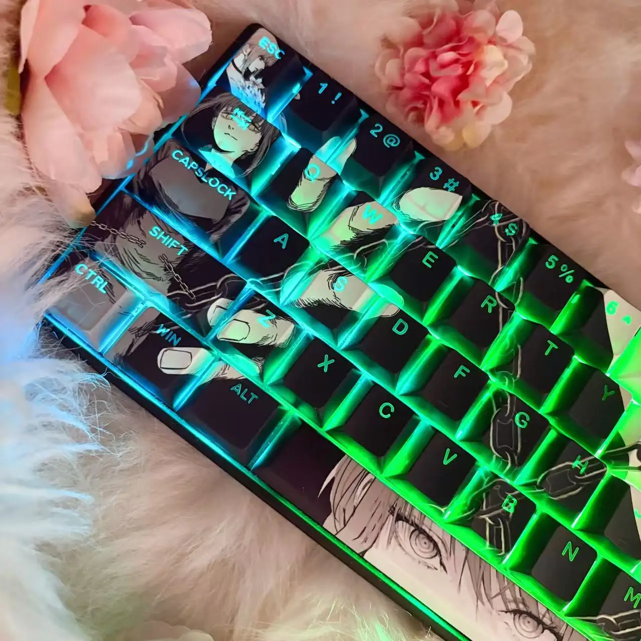 Chainsaw Man Makima Keycaps 120 Keys High Quality Cherry Side Engraved Light Transmission PBT Key Caps for Atk68 MAD60 MAD68