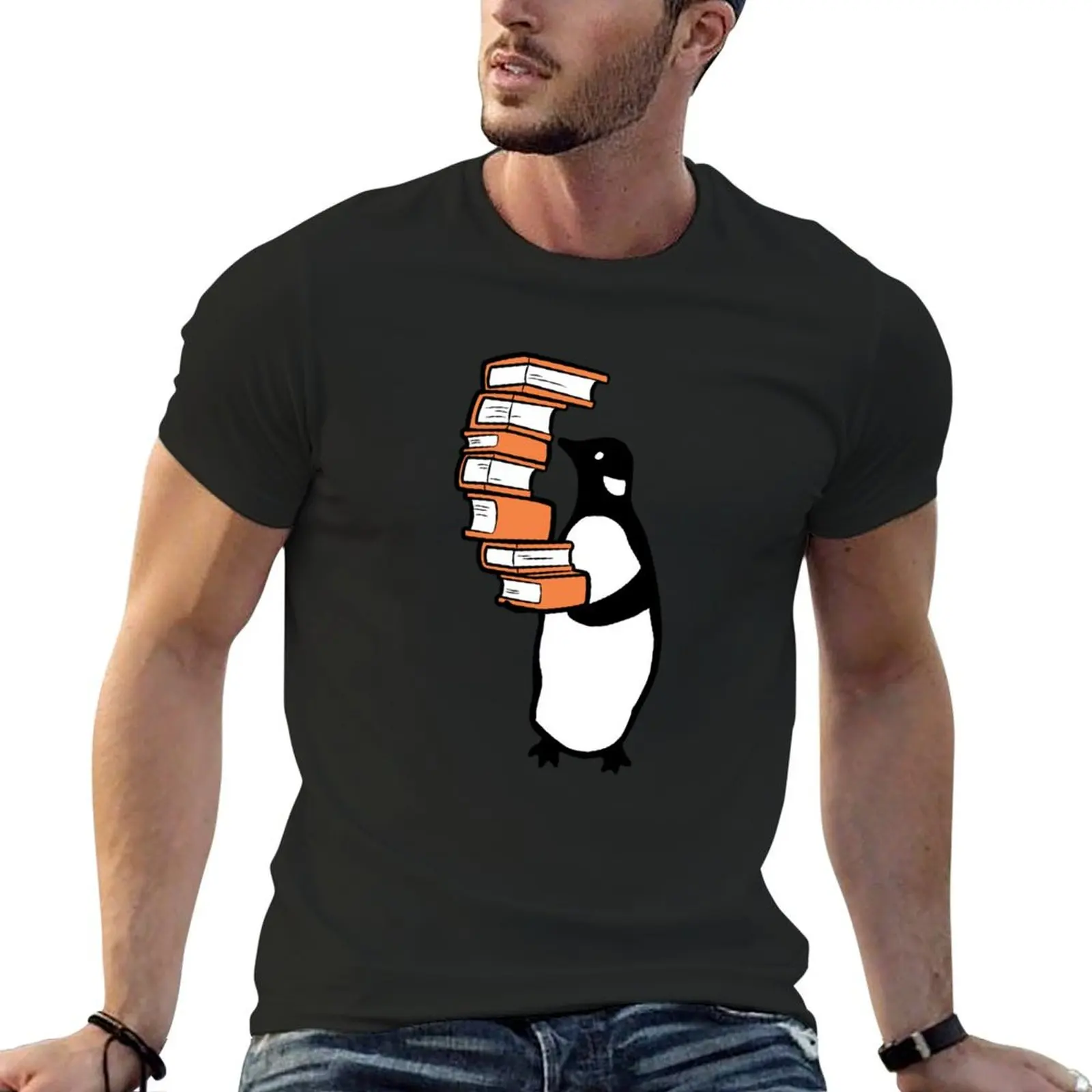 

Penguin holding pile of books T-Shirt sports fans man t shirt tops blanks cotton t shirt men