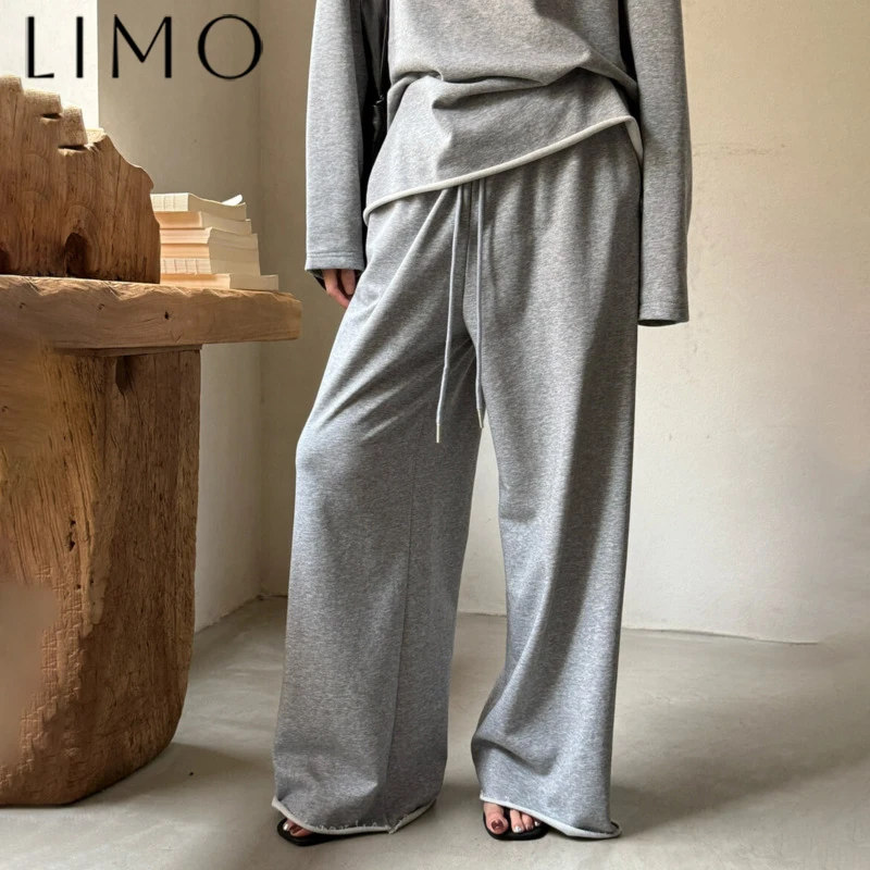 

LIMO Women's High-Quality Wide Leg Sweatpants - Elastic Waist, Loose Fit, Solid Color, Lazy, Versatile, Minimalist Daily Joggers