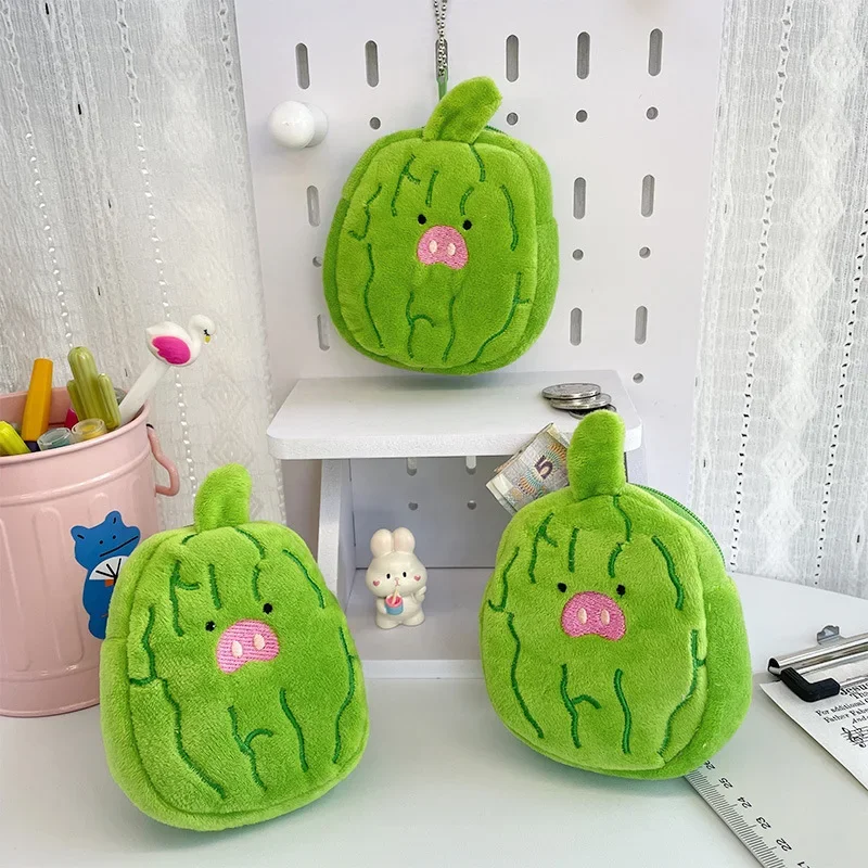 10cm Cute Plush Wallet Cartoon Bitter Melon Children Plush Coin Purse Girl Headphones Lipstick Storage Bag Children Gift