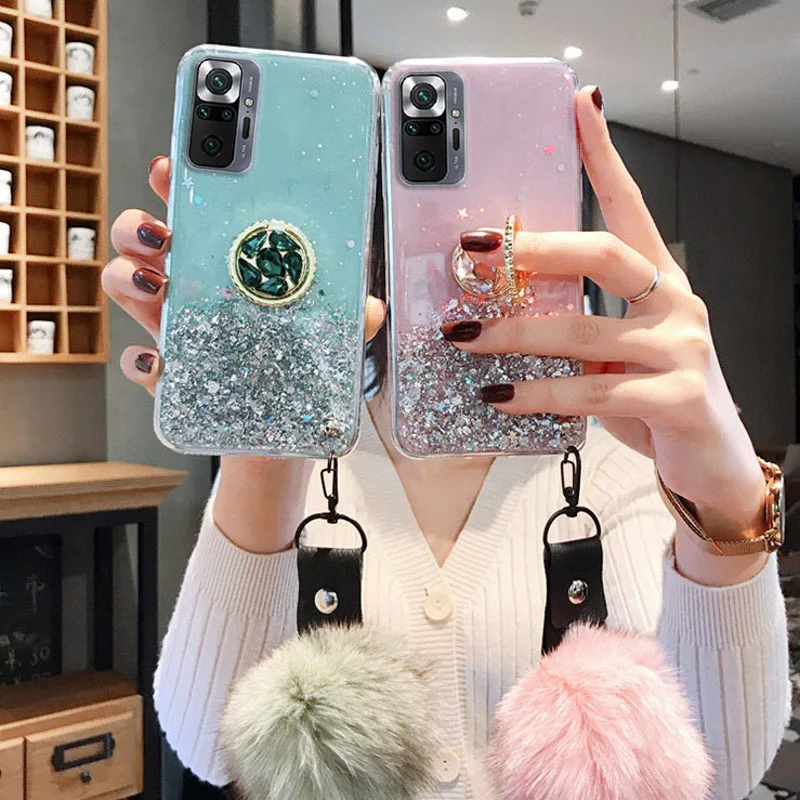 

Fur Ball Glitter Case For Xiaomi 11 Lite Redmi 9A Note 11 9T 8 7 10 6 9 S 8T 9C 7A 8A 6A Poco X3 NFC M3 Pro Case Silicone Cover