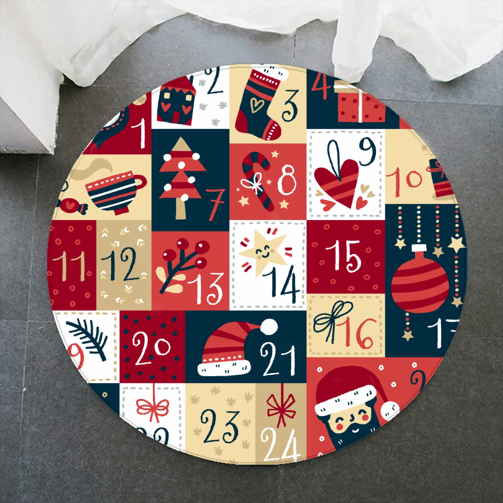 2026 Weihnachtsteppich, runder Teppich, weicher Flanellteppich für Sofa, Zimmer, rutschfester Weihnachtsteppich für Heimdekoration, Geschenk für 2026 Weihnachten – Detail 1